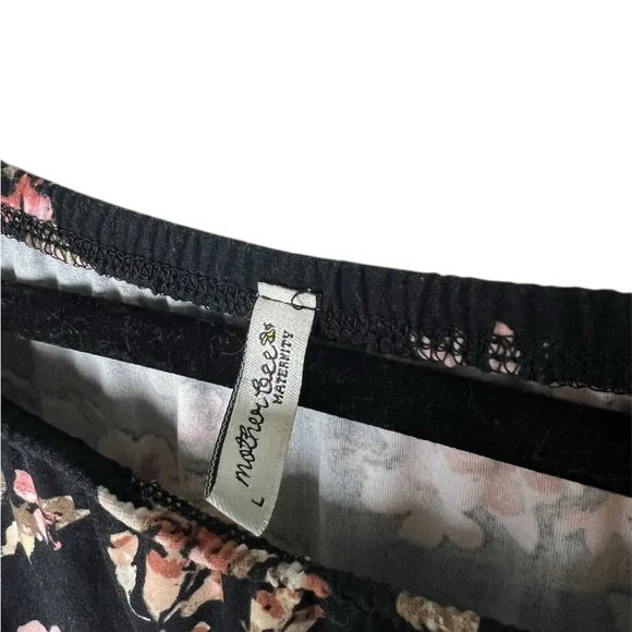 Mother Bee Maternity Black Floral Off-Shoulder Midi Dress - Picture 3 of 5